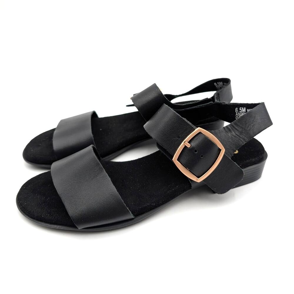 Munro Cleo Block Heel Sandals Open Round Toe Women's Black Size US6.5M EU37